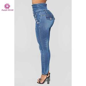 גבוהה מותן כפתור עיצוב סקיני בתוספת גודל קולומביאני ג 'ינס עבור נשים - Product Image 5