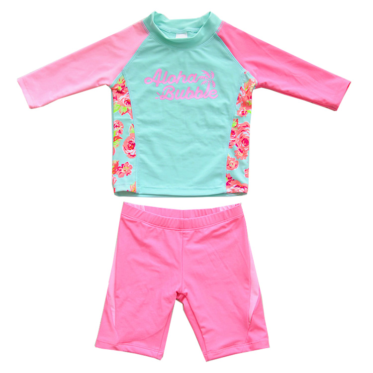 Kids UV protection long sleeve rash guard swimwear custom logo swim rash guards rswim shirt and swim skirt swimsuit girl