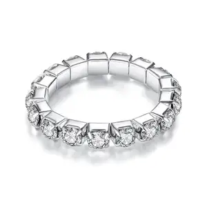 925 Silver Plating Rhinestone Single Line Stretch Wedding Ring For Women