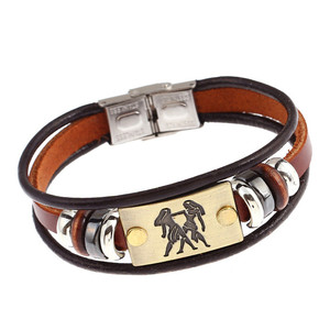 Commercio all'ingrosso di Modo 12 Segni Dello Zodiaco Fibbie In Acciaio Inox Uomini di Fascini del Branello Ematite Braccialetto di Cuoio - Product Image 5