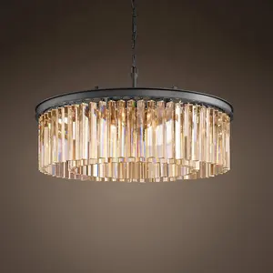 Lampadario a sospensione a LED in cristallo K9 rotondo classico ambra trasparente