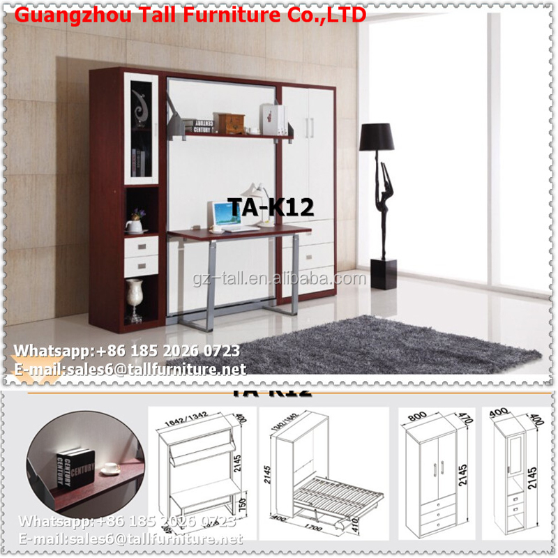 Haute qualité pliage mur lit, caché mur lit murphy lit avec bureau, gain de place meubles