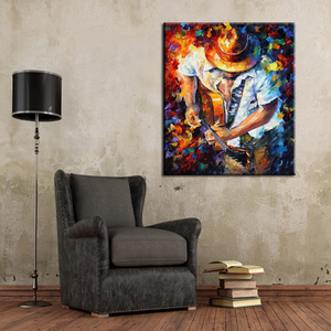 Top vente peint à la main beau CowBoy <span class=keywords><strong>homme</strong></span> jouant de la guitare <span class=keywords><strong>peinture</strong></span> à l'huile sur toile <span class=keywords><strong>homme</strong></span> avec des peintures de guitare pour la décoration murale - Product Image 3