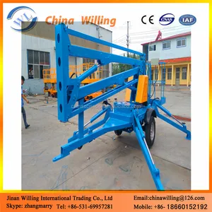 12 m có khớp nối di động xe gắn reputably boom lift/tự hành trailer nâng cắt kéo lift rơ moóc