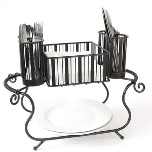 Hotsale Black Metal Stackable Buffet Caddy Untensil Holder Countertop Silverware Organizer