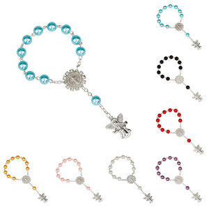 NX0055 Huilin gioielli bambini cattolici braccialetto battezzato 8mm perle imitazione <span class=keywords><strong>con</strong></span> <span class=keywords><strong>angelo</strong></span> ciondolo Gesù rosario <span class=keywords><strong>bracciale</strong></span> - Product Image 3