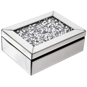 Luxury bedroom furniture plywood mirrored jewelry box with crushed diamonds cover