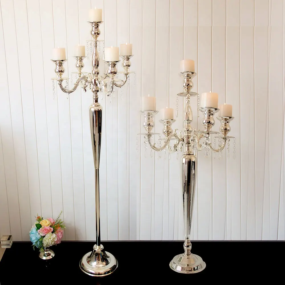 Candelabros velas de níquel banhados por atacado, 5 braços, candelabros, suporte de vela para decoração de casamento