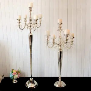 Wholesale Tall 5 Arms Candlestick nickel plated metal Candelabra Candle Holder for wedding decoration