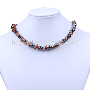 Joyería de fantasía granos redondos del hematites con pequeño collar de piedra irregular joyería africana - Product Image 5