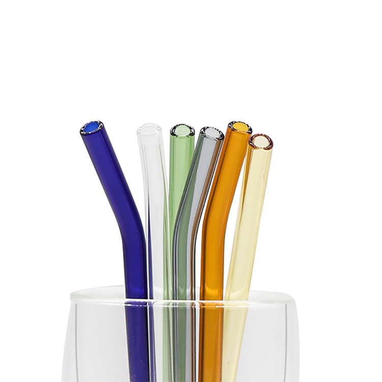 Wholesale party antique reusable borosilicate smoothie bend color glass straws