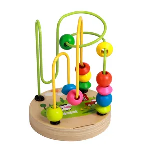 Montessori Classic Toys Toddlers Wooden Circles Beads Wire Maze Small Round Roller Coaster Colorful Early Educational Toys