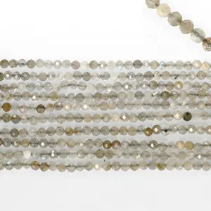 Lose Perlen aus Naturstein, 2mm 3mm graue Labradorit-facettierte runde Stein perlen