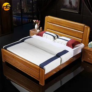 Custom 2018 Solid Wood New Chinese Style Rubber Wood Double Bed