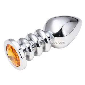 Silver stainless steel jewel screw metal anal plug