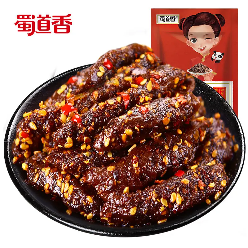 Shu Dao Xiang 도매 제조 업체 OEM 대량 항목 100g 매운 간식 말린 고기 육포 쇠고기 간식