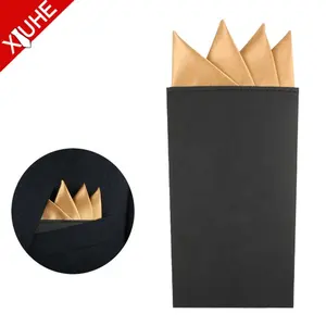 Hot Selling Men's Wedding Polyester Handkerchief Pre Folded Solid Plain Color Gentry Cardboard Pocket Squares