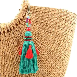 2018 Bohemian Handmade Bag Pendant Women Charm Pompom Keychain Resin Bead Cotton Tassels Big Ball Key Chain