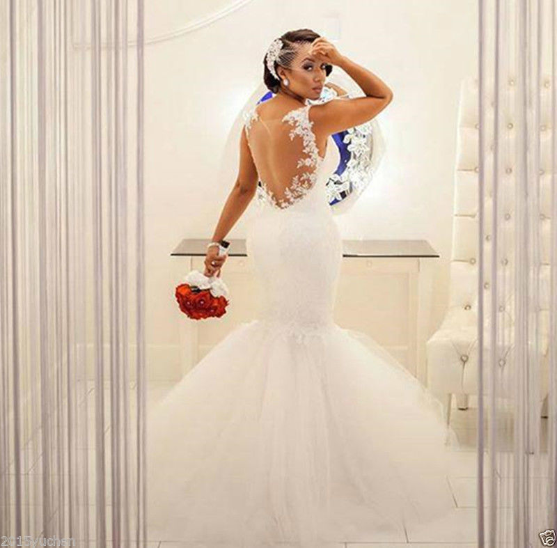 Tika Sumpter Daughter Fish Tail Wedding Dress - Simple & Ivory