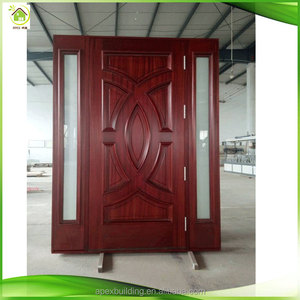 Porte Esterne Moderne Preinstallate in Legno Massello di Mogano con <span class=keywords><strong>Due</strong></span> Pannelli Laterali, Porte Frontali Doppie - Product Image 1