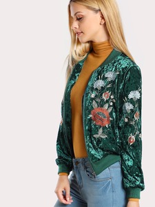 Most Popular Products <strong>Woman</strong> Clothing Floral Embroidered <strong>Velvet</strong> Bomber Varsity <strong>Jacket</strong> - Product Image 4