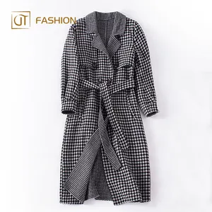 Nieuwe collectie jtfur houndstooth check dubbele gezicht wol riem gentlewoman kasjmier lange jas