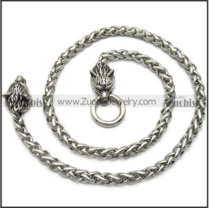 Trendsetter Rock Silver Gravé Mordant Dominateur Double Loups Épais Chaîne <span class=keywords><strong>Gourmette</strong></span> Collier Élégant En Acier Inoxydable pour Cadeau - Product Image 4
