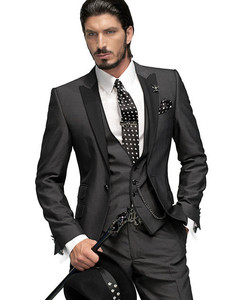 Abito da uomo ultimo Design formale indossare smoking da sposa su misura 3 pezzi (giacca + pantaloni + gilet) WB048 disegni di abiti d'<span class=keywords><strong>argento</strong></span> - Product Image 2