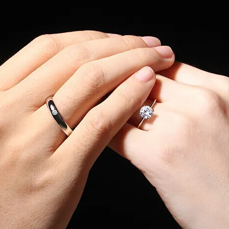 New Fashion Wedding Lover Silver Couple Engagement Diamond Rings