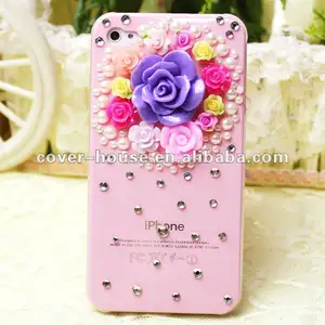 küçük pembe gül 3d için telefon kılıfı bling iphone4 4s