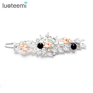 LUOTEEMI Phụ Kiện Đội Đầu Thời Trang Kẹp Tóc Cô Dâu Trang Sức Đám Cưới Ngọc Trai Nước Ngọt Và Đá Cubic Zirconia - Product Image 1