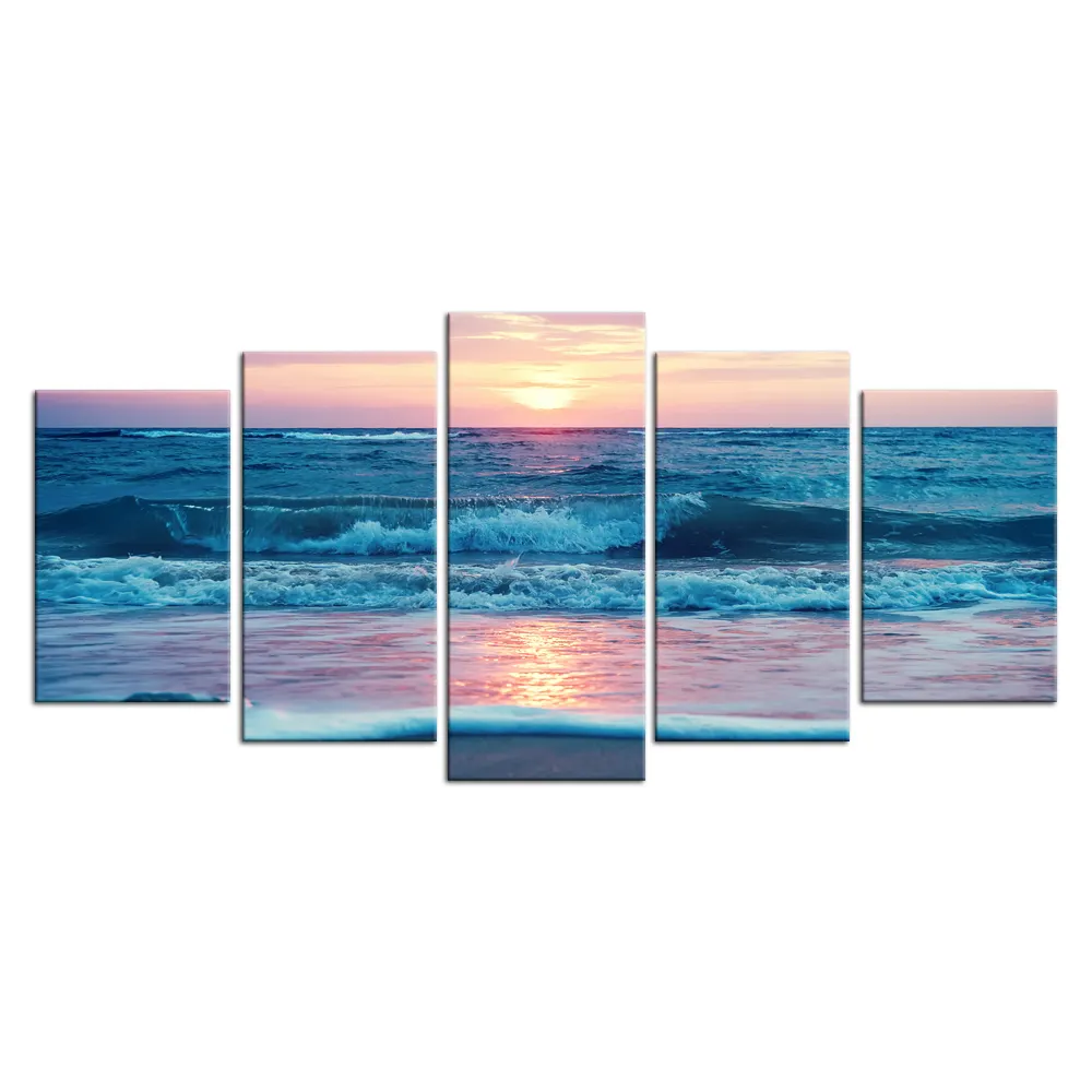 5 Panel Wall Art Ocean Seascape Artwork Beautiful Beach Sunset Scene Pictures Paintings for Home Decor