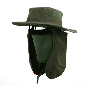 Boonie Fishing Hiking face cap Ear neck Flap Snap Bucket Sun Hat With Neck Cover