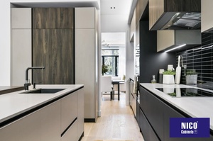 NICOCABINET Simple Modern Kitchen <strong>Cupboard</strong> Black Design Includes <strong>Sink</strong> Hinge Faucet Drawer Basket Marble Laminate Resin - Product Image 3