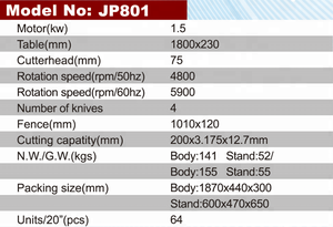 Raboteuse à bois JP801, raboteuse électrique de table pour le travail du bois - Product Image 2