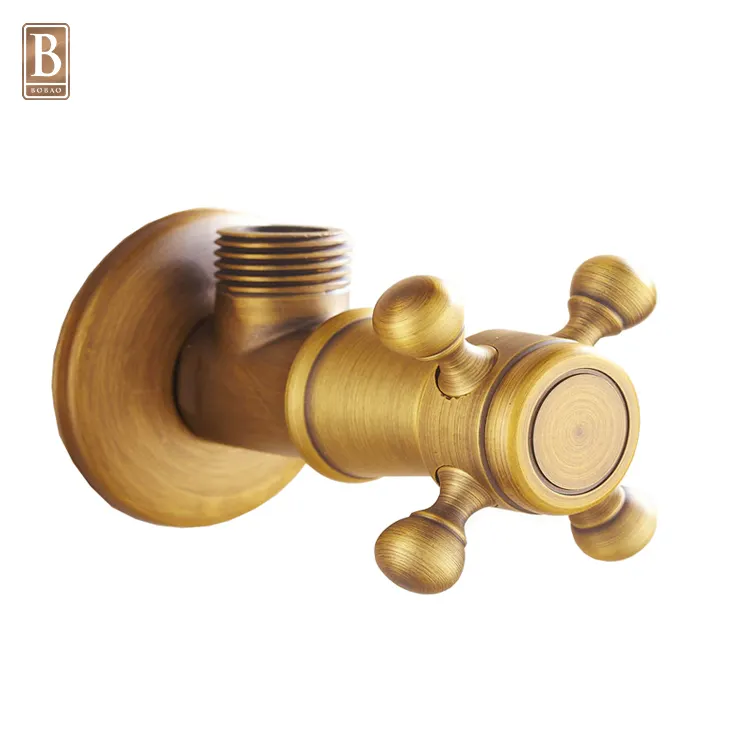 High Quality Bathroom Accessories Gold Plated Wall Mounted Antique Brass Angle Valve for Toilet