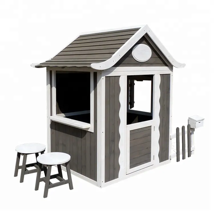 Caseta de juegos de madera para niños, casa de juegos de jardín con casa pequeña para patio trasero