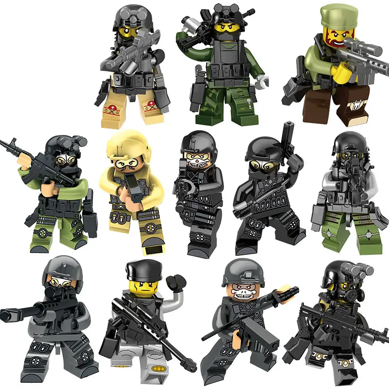 12 Pcs/set SWAT Mini Mainan Militer Blok Bangunan dengan Senjata Pasukan Khusus Polisi Mainan Set