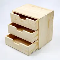 Mini gabinete de joyería de madera Natural, Mini gabinete de artesanía de madera con cajones