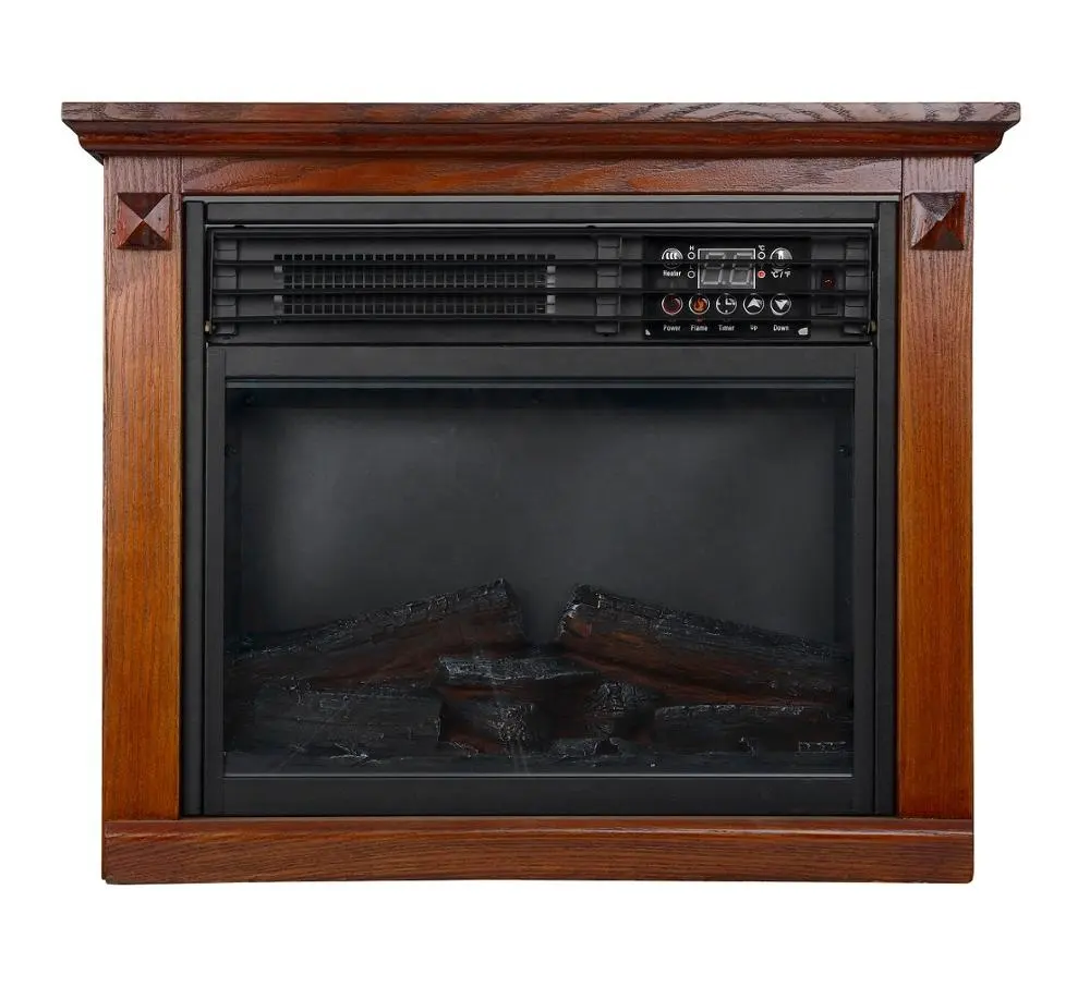 Oak colour electric fireplace infrared Deco flame heater mantel sourrounded with wheels