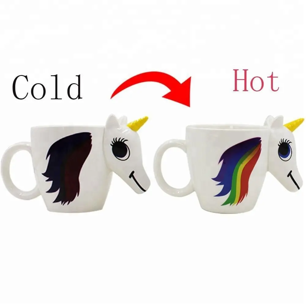 Custom creative animal shape unicorn temperature sensitive color changing ceramic coffee cups magic mug