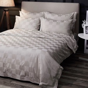 wholesale hotel linen check jacquard 50% cotton 50% polyester bed sheet with cheap price