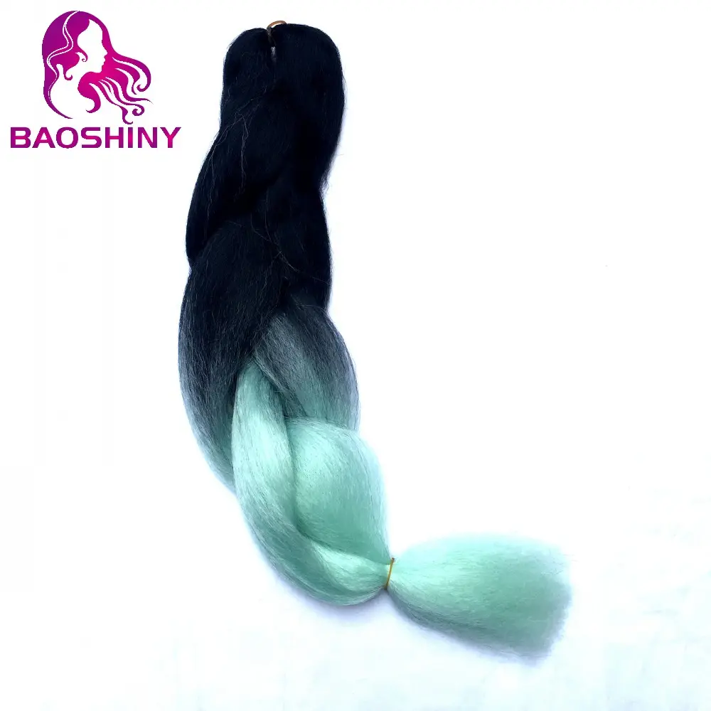 Folded 24inches 100g Black+Green Two Tone Colored Synthetic Braiding Hair