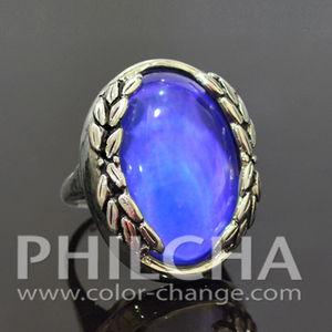 Anillo de piedra de estado de ánimo Oval corona de Laurel en Color plateado antiguo - Product Image 2