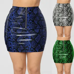 Saia estampada látex, feminina, cintura alta, estampa de cobra, pu, bodycon, oferta, 2019