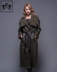 Mode Réel Moutons De Fourrure Manteau D'hiver Chaud Véritable peau de Mouton En Cuir de Femmes Longue Veste Manteau