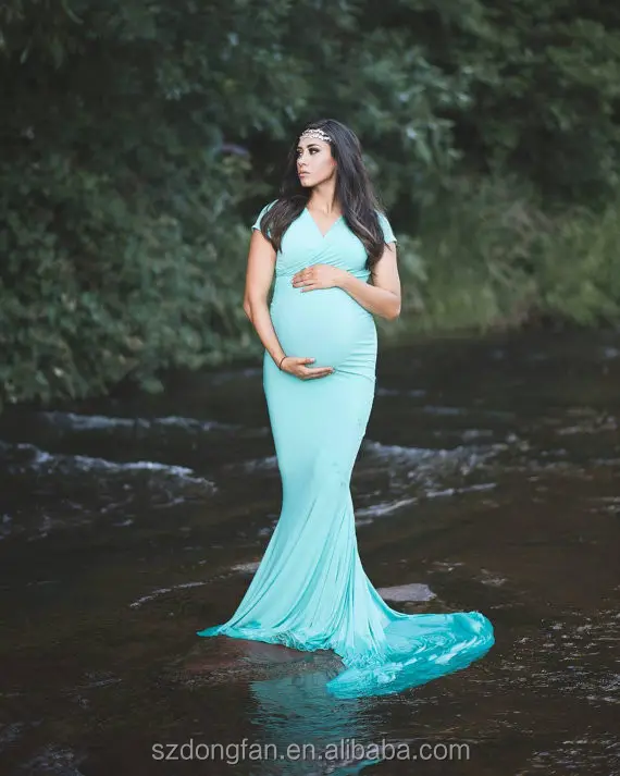 Maxi vestido de maternidade, atacado mulheres gravidez roupas 100% algodão azul vestido