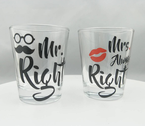 Logo personalizzato trasparente colorato <span class=keywords><strong>Mr</strong></span> and Mrs sempre destro bicchiere da liquore bicchiere da liquore - Product Image 5