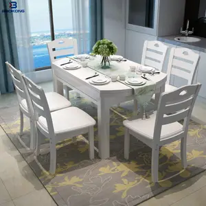 Moderno Bianco Sala da pranzo Set 6 Sedile Allungabile Tavolo Pieghevole In Legno