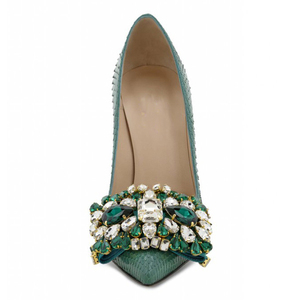 Escarpins sexy à talons hauts pour femmes-Cuir de serpent vert avec décoration en diamant, OEM/ODM disponible - Product Image 5
